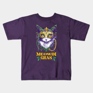 Meowdi Gras Cat Lover Kids T-Shirt